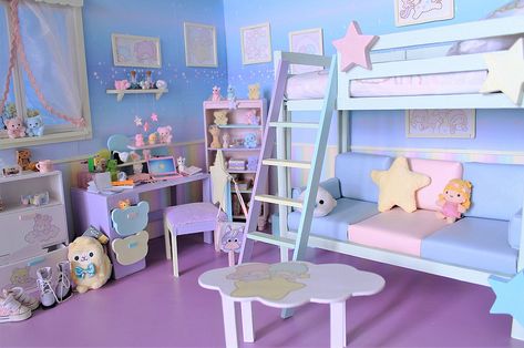 Little Twin Stars Room!!! | by Cookie's Fabrik Pastel Rooms, Sanrio Bedroom, Kawaii Rooms, Kawaii Room Ideas, Zimmer Diy, Kawaii Bedroom, Dollhouse Bedroom, Otaku Room, Kawaii Room Decor