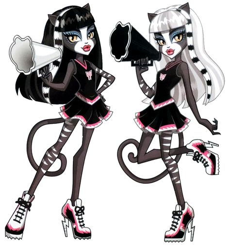 Purrsephone and Meowlody Fearleaders by ThestralWizard on DeviantArt Ghouls Monster, Monster High Halloween, Monster High Cosplay, Monster High Costume, Twin Costumes, Crazy Toys, Collage Mural, Arte Monster High, Monster High Pictures