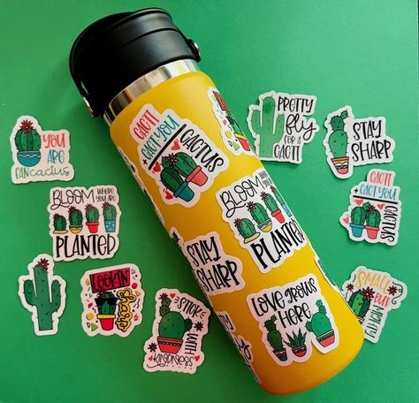 #stiker #aesthetic #pinterest Vinyl Stickers Cricut, Diy Vinyl Stickers, Stickers Cricut, Diy Water Bottle, Making Water, Diy Xmas Gifts, Tumbler Stickers, How To Make Stickers, Diy Vinyl