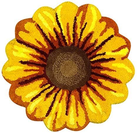 Sunflower Tufted Rug, Home Office Yellow, Sunflower Bedroom, Office Yellow, Sunflower Bathroom, House Rugs, Rug Tufting, Rug Ideas, Needle Punch