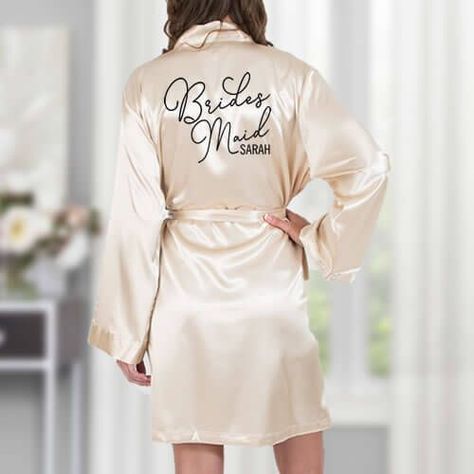 Satin Bridesmaid Robe with Name - Featured Personalized Bride Robe, Bridal Robes Getting Ready, Personalized Wedding Details, Wedding Party Robes, Bride Hoodie, Bridesmaid Satin, Girls Robes, Bridal Party Robes, Bridal Wrap