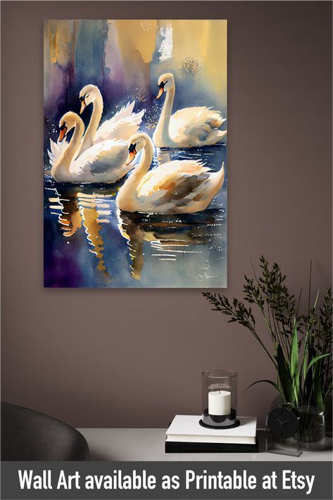 Room Wall Art Aesthetic, Art Aesthetic Painting, Metamorphosis Art, Swan Wall Art, Swan Art, Swan Painting, Swan Decor, Swans Art, Art Statement