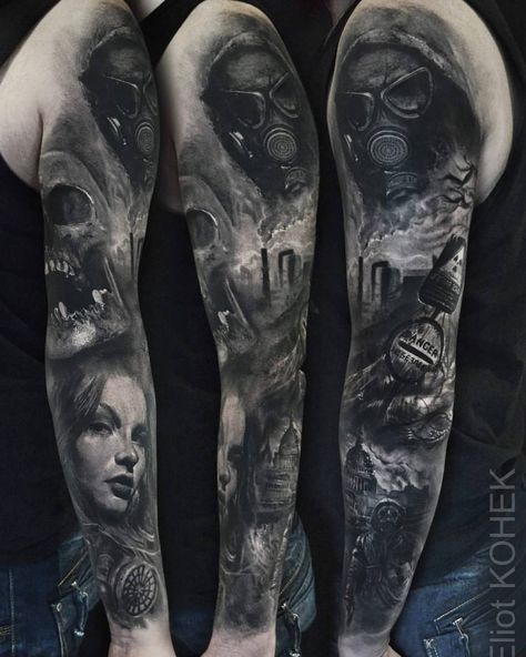 Sharing only realistic tattoos No message, thanks Eliot Kohek, Apocalypse Tattoo, All Black Tattoos, Black Tattoo Cover Up, Creepy Tattoos, Tattoo Desings, Full Sleeve Tattoos, Full Sleeve Tattoo, Small Tattoos For Guys