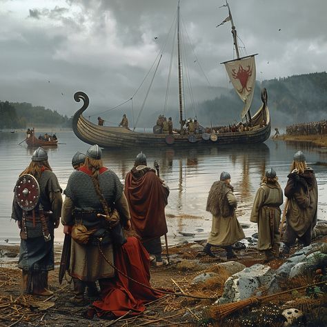 Viking Age Aesthetic, Viking Landscape, Vikings Aesthetic, Norse Village Art, Vikings Art, Old Viking Fantasy Art, Norway Viking Village, Viking Pictures, Historically Accurate Vikings