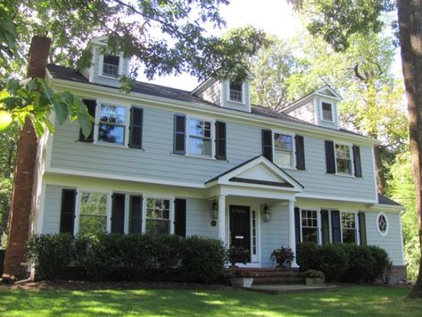 Colonial House With Front Porch, Colonial Exterior Makeover, Garrison Colonial Exterior, House With Front Porch, Garrison Colonial, Garrison House, Craftsman Columns, Colonial Remodel, Traditional Exterior Homes