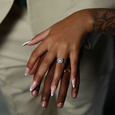 Wedding Ring On Black Woman Hand, Beautiful Wedding Nails, Teardrop Wedding Ring, Black People Weddings, Nail Guide, Woman Hand, Short Gel Nails, Wedding Playlist, Nail Time