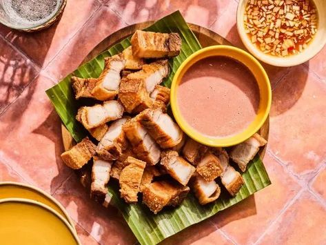 Lechon Kawali Lechon Sauce Recipe, Sawsawan Recipe, Filipino Pork Barbecue Recipe, Branzino Recipe, Lechon Kawali, Roast Pork Sandwich, Zucchini Chips Recipe, Duck Breast Recipe, Fried Pork Belly