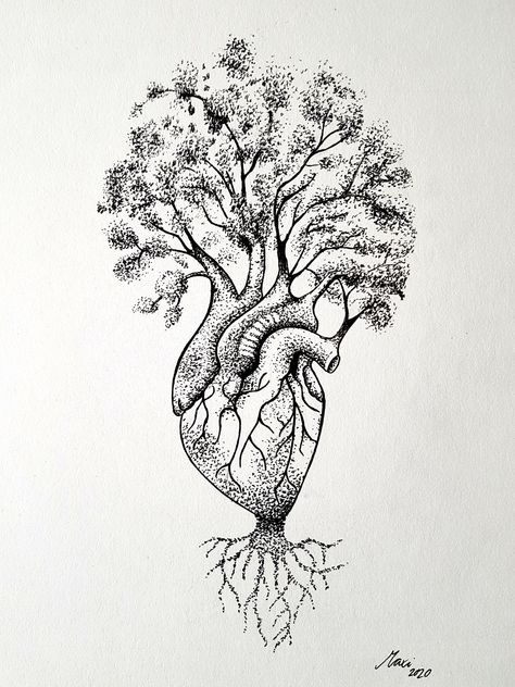 Tree Of Life Heart Tattoo, Nature Loving Tattoos, World In Your Hands Tattoo, Heart Tree Drawing, Heart Tree Tattoo, Tree Of Life Drawing, Heart And Soul Tattoo, Tree Tattoo Black, Tree Branch Tattoo