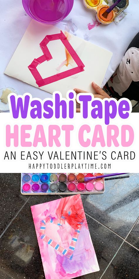 Homemade Valentines Day Cards Toddler, Va!entines Day Crafts For Toddlers, Valentines Cognitive Activities For Toddlers, Painters Tape Toddler Activities, Washi Tape Valentines, Masking Tape Art, Valentines Tea Party, Kids Hunting, Toddler Valentine Crafts