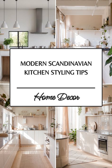 Modern Scandinavian kitchen with minimalistic design and natural light, featuring white and wooden elements. Scandi Open Plan Kitchen Living Room, Scandi Backsplash, Nordic Kitchen Design Small Spaces, Scandi House Interior, Scandi Kitchen Ideas Scandinavian Style, Scandi Cottage Interior, Scandanavian Interiors Kitchens, Scandi Style Kitchen, Small Galley Kitchen Remodel Layout