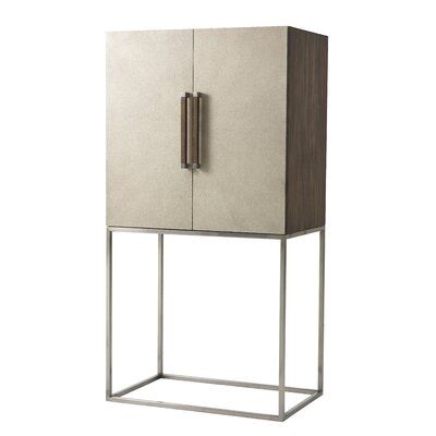 Theodore Alexander Travers Bar Cabinet Color: Mangrove/Polished Nickel Milan Bar, Dining Room Bar Cabinet, Open Cube, Bar Cabinets, Plywood Siding, Cabinet Dimensions, Theodore Alexander, Solid Wood Dining Chairs, Mirror Interior