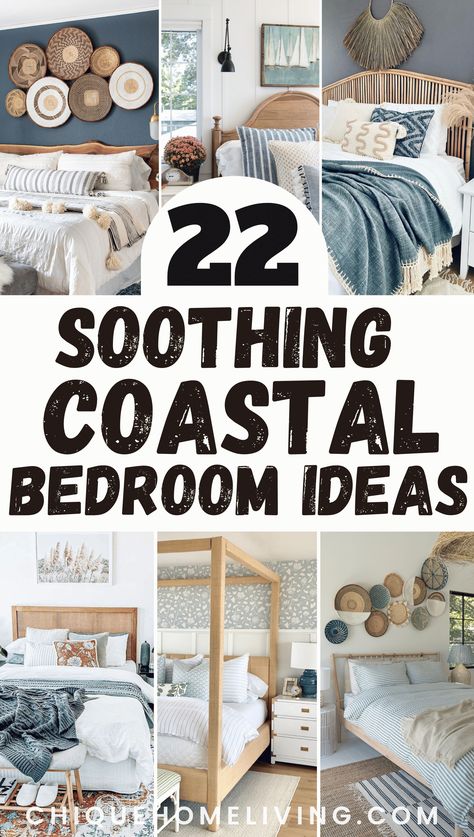 Immerse yourself in the tranquil serenity of coastal living with our '22 Dreamy Coastal Bedroom Decor Ideas' blog. Discover how to infuse your bedroom with seaside charm and relaxation, from soothing color palettes inspired by ocean hues to breezy textures reminiscent of sandy beaches. Beachhouse Bedrooms Aesthetic, Kids Beach Theme Bedroom, Beachhouse Bedrooms, Water Themed Bedroom Aesthetic, Sea Inspired Bedroom Ocean Colors, Sea Theme Bedroom, Ocean Bedroom Ideas For Adults, Subtle Ocean Theme Bedroom, Seaside Bedroom Ideas