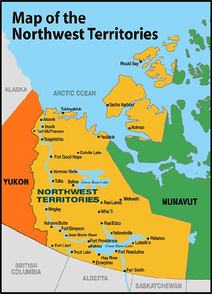 Canada's NORTHWEST TERRITORIES had its boundaries changed in 1999 [reduced] when neighbouring territory, Nunavut was formed.  Now, though still huge, it is a more manageable size. Northern Territories Canada, Canada Cities, Canadian Citizenship, Northwest Passage, Map Of Canada, Northern Canada, Yukon Territory, Canada City, Victoria Island