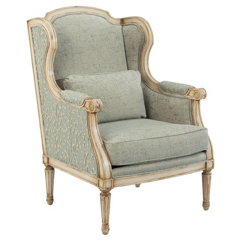 Mint Green Furniture, Eames Rocking Chair, Cheap Office Chairs, Floral Chair, French Country Furniture, Carved Wood Frame, French Country Living Room, Green Furniture, John Richard