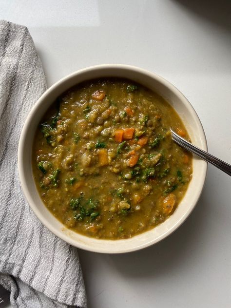 Detox Lentil and Split Pea Soup Barley Lentil Split Pea Soup, Split Pea And Barley Soup, Lentil Pea Soup, Spiced Lentil Soup Chef Bai, Green Split Peas Recipes Vegetarian, Lentil And Pea Soup, Lentil And Split Pea Recipes, Split Pea And Lentil Soup, Crockpot Lentil Soup