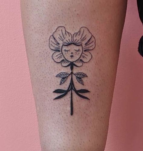 Flowers With Faces Tattoo, Funky Tattoo Ideas, Swamp Tattoo, Wlw Tattoos, Earthy Tattoos Hippie, Hippie Tattoo Ideas, Hippie Tatoos, Earthy Tattoos, Funky Tattoos