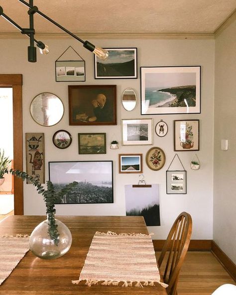 Cara Crawford | Omaha Realtor on Instagram: "LOVE this gallery wall from my ever so talented friend, client, and new homeowner, @andreanuxoll! Gallery walls are such a great way to add personality and texture in your home. We’ve done some in our home to include art from family, travels, concerts, and childhood. What are your favorite pieces on your walls?♥️ P.S. I love her tiny wall planters too! 🌱 #gallerywallinspo #gallerywalls #gallerywalldecor" Wall Gallery Ideas, Wall Planters, Gallery Ideas, Gallery Wall Decor, Kitchen Design Decor, Gallery Walls, Travel Wall, Add Personality, Wall Planter