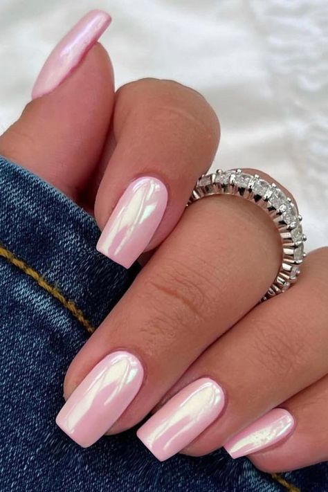 Light Colored Chrome Nails, Different Chrome Nails, Pink Chrome Nails Designs Square, Light Color Nail Ideas, White And Pink Nails With Designs, Pink Chrome Gel Nails, Gel X Nails Chrome, Light Pink Chrome Acrylic Nails, Light Pink Chrome Gel Nails