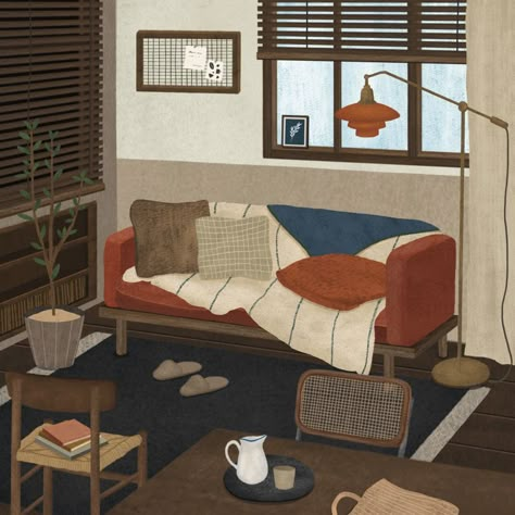 'Live well & eat well': Chang Chih on her deliciously warm and nostalgic illustrations | Creative Boom House Interior Illustration, Home Illustration House, Indoor Illustration, Home Illustration Art, Lofi Animation, Home Illustration, Cosy Interior, Digital Art Painting, Interior Paintings