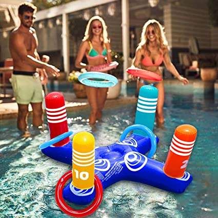 Inflatable Ring Toss Pool Game Toys Floating Swimming Pool Ring with 4 Pcs Rings for Multiplayer Water Pool Game Kid Family Pool Toys & Water Fun Beach Floats Outdoor Play Game Party Favors for Adults Pool Games Kids, Water Party Games, July 4th Pool Party, Fun Run Ideas, Pool Toys For Adults, Birthday Picnics, Pool Party Bbq, Pool Goals, Pool Inflatables