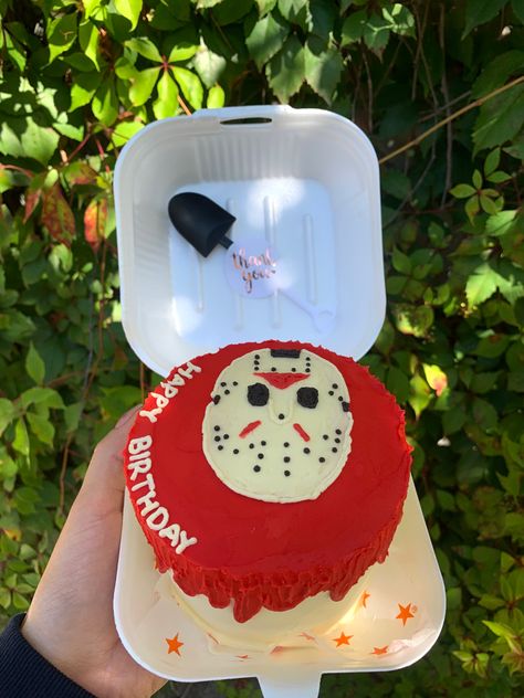 Halloween lunch bix cake #cake #jason #halloween Halloween Lunch Box Cake, Halloween Bento Cake, Coffin Cake, Movie Theme Cake, Halloween Bento, Scary Halloween Cakes, Lunch Box Cake, Horror Cake, Halloween Lunch Box