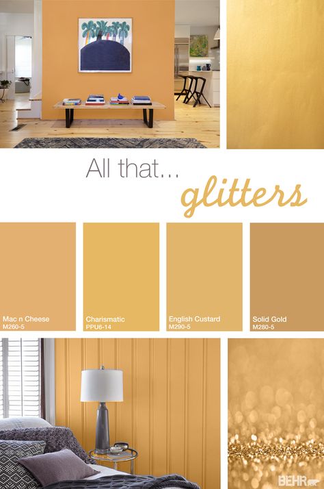 Colorfully, BEHR :: FAQ: All That Glitters Deep Gold Paint Color, Tumeric Paint Color Walls, Gold Color Paint For Walls, Behr Gold Paint Colors, Marigold Accent Wall, Yellow Behr Paint Colors, Gold Wall Color, Gold Paint Colors For Walls, Mustard Yellow Paint Colors