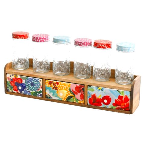 Brand New The Pioneer Woman Floral Spice Rack And Jars . The Pioneer Woman Kitchen, Drawer Spice Rack, Pedestal Cake Plate, Pioneer Woman Kitchen, Cookbook Holder, Spice Shelf, Seasoning And Spice, Magnetic Spice, How To Make Labels