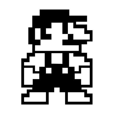 Mario Star Black And White, Mario Line Art, Super Mario Tattoo Ideas Black And White, Mario Black And White, Yoshi Tattoo Black And White, 8 Bit Tattoo, 8 Bit Black And White, Minimalist Video Game Art, Mario 8 Bit