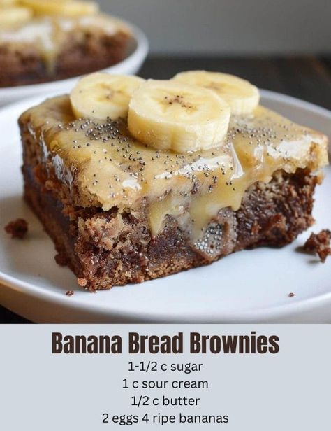 Banana Bread Brownies Banana Bread Brownies, Banana Brownies, Brownie Ingredients, Pecan Pie Recipe, Dessert Salads, Herb Butter, Banana Recipes, Butter Recipe, Tasty Recipes