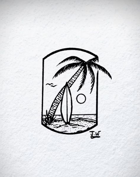 Mens Surf Tattoo, Men Beach Tattoo, Up And Down Tattoo, Surfing Tattoos Men, Surfboard Sketch, Surf Tattoo Ideas, Surfing Tattoos, Surfer Tattoo, Beach Tattoos