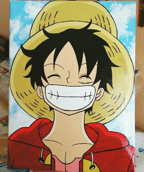 Simple Anime Painting Ideas, Luffy Painting Easy, Anime Painting Acrylic Canvas, Luffy Canvas Painting, One Piece Painting Canvases, One Piece Anime Painting, Easy Anime Painting Ideas, Anime Canvas Painting Easy, Simple Anime Painting