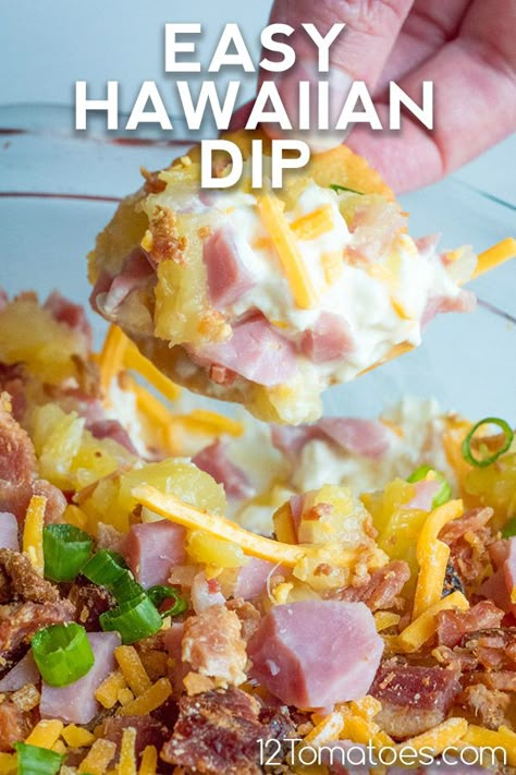 Easy Hawaiian Dip | 12 Tomatoes Luau Dip Recipes, Hawaii Party Food Appetizers, Hawian Food Sides, Easy Hawaiian Dip, Hawaiian Dishes For Party, Hawaiian Dip Recipes, Hawaiian Dips Appetizers, Hawaiian Theme Snacks, Hawaiian Dishes Traditional