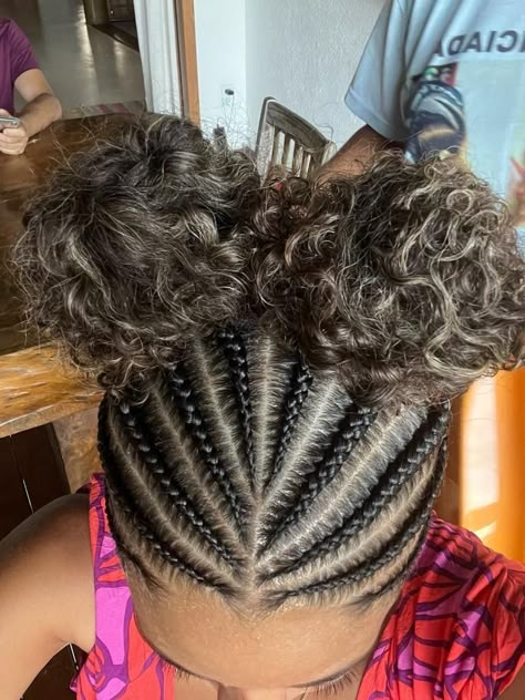 Braided Hairstyles For Natural Curls, Halfway Braided Hairstyles, Front Braids Into Ponytail, Braided Hairstyles For The Pool, Black Hair Cornrow Styles, Half Head Braids Natural Hair, Cornrow Curly Hair, 3c Braided Hairstyles, 2nd Grade Hairstyles