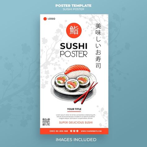 Sushi Poster Design Template Sushi Poster Design, Sushi Graphic Design, Sushi Poster, Sushi Illustration Graphics, Sushi Print, Psd Designs, Poster Maker, Business Card Maker, Flyer Maker