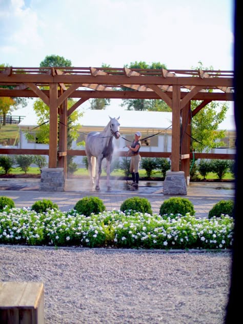 Grand Prix showjumper Sharn Wordley has assembled an expert group of specialists to bring horse people the ultimate in building a world-class equestrian facility. They work hand-in-hand with clients from day one, brainstorming through the completion of every final detail of their next equestrian property. 🐴  Learn more in our latest issue!      Photos: Megan McDermott Horse Yard Layout, Forest Oaks Equestrian, Stable Courtyard, Small Horse Farm, Equestrian Property, Horse Property Layout, Equestrian Facility Layout, Wellington Equestrian, Horse Farm Layout