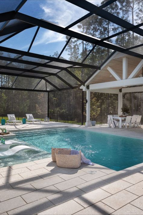 Screened In Yard, Backyard With Screened In Porch And Pool, Pool Lani Ideas, Florida Patio Ideas Screened Pool, Screened In Pool With Outdoor Kitchen, Screened Pool Enclosure, Covered Pool Ideas, Screened In Pool Decorating Ideas, Screened In Pool Ideas