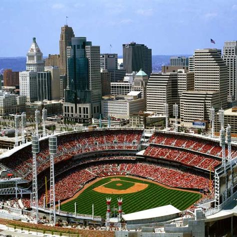 Great American Ballpark, Cincinnati Skyline, Mlb Stadiums, Window Architecture, Penn Station, Downtown Cincinnati, Cincinnati Reds Baseball, Baseball Park, Baseball Stadium