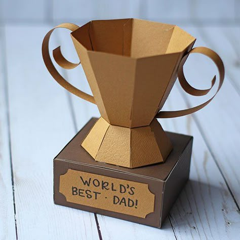 3D Paper Trophy Treat Holder for Father's Day! - EssyJae.com Paper Trophy, Folding Origami, Diy Father's Day Gifts, Fun Birthday Party, Father's Day Diy, Treat Holder, Dad Day, Cool 3d, Fathers Day Crafts