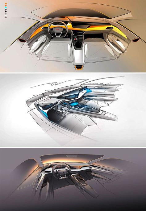 Audi e-tron GT Concept: Interior design sketches  #Audi #ConceptCar #Audietron #CarDesign #CarBodyDesign #DesignSketch #CarDrawing #CarDesignSketch Interior Design Car, Preppy Car, Interior Sketches, Car Interior Sketch, Car Interior Design Sketch, Audi E Tron, Interior Design Sketches, Car Interior Design, Interior Sketch