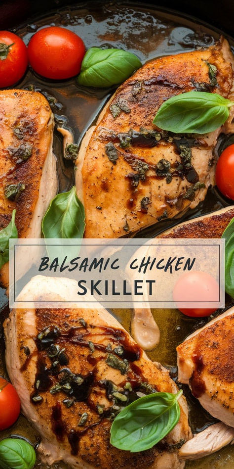 Balsamic Chicken Skillet: juicy, tender chicken breasts cooked in a flavorful balsamic glaze with fresh herbs and veggies. An easy, one-pan dinner that’s healthy and delicious! Balsamic Sauce For Chicken, Basalmic Chicken Breast Recipes, Skillet Balsamic Chicken, Chicken With Balsamic Glaze, Easy Balsamic Chicken, Balsamic Chicken Breast, Glazed Chicken Breast, Balsamic Vinegar Recipes, Balsamic Glazed Chicken