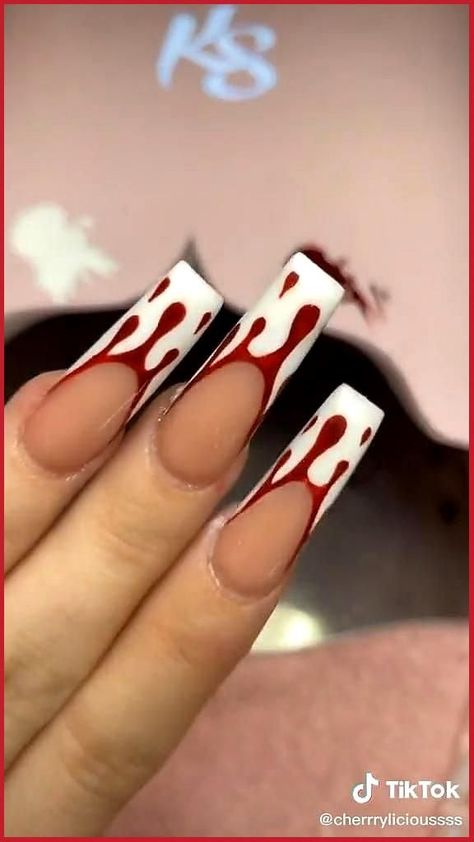 Drip French Tip Nails, Red Nails Design Classy, Nails Design Classy, French Tip Nails Black, Nails Black And Red, Red Nails Design, Black And Red Nails, Diy Tiktok, Nails Videos