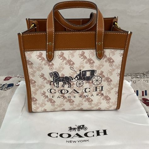 Coach Field Tote Horse Carriage Coated Canvas Horse Carriage, Polished Pebble, Coach New York, Coach Handbags, Pebbled Leather, Snap Closure, Zip Pockets, Dust Bag, Shop My