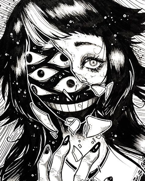 Posts Ideas, Japanese Horror, Arte 8 Bits, Japon Illustration, Dark Art Drawings, Emo Grunge, Dark Art Illustrations, Scary Art, Creepy Art