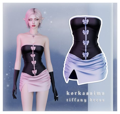 Tiffany Dress | korkassims on Patreon Tiffany Dress, Tiffany Dresses, Cc Sims4, Sims 4 Anime, Cc Mods, Pelo Sims, The Sims 4 Packs, Sims 4 Body Mods, Tumblr Sims 4