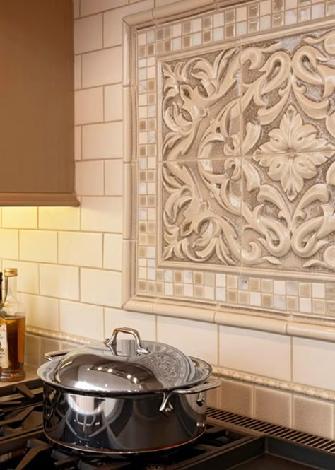 Decorative Backsplash, Stove Backsplash, Mosaic Backsplash Kitchen, French Country Kitchens, Tuscan Design, Kitchen Backsplash Designs, Tuscan Kitchen, Mediterranean Home Decor, French Country Kitchen