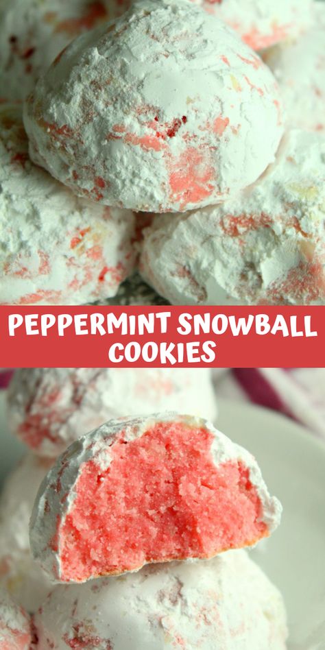 Snowball cookies are a buttery festive cookie perfect for the Christmas season. While traditional snowball cookies are fun for Christmas on their own, you can really play up these festive cookies by making them peppermint snowball cookies and turning them into the perfect cookie for Christmas parties and to leave for Santa on Christmas eve. Snowball Christmas Cookies, Cookies Peppermint, Snowball Cookie Recipe, Snowball Cookies, Festive Cookies, Peppermint Cookies, Xmas Cookies, Delish Recipes, Christmas Cooking