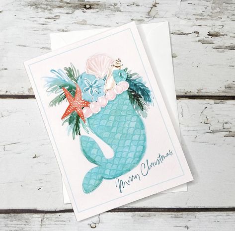 Mermaid Christmas Card, Beachy Christmas Cards, Beach Christmas Cards, Beach Holiday Card, 2024 Watercolor, Beach Christmas Card, Mermaid Christmas, Holiday 2024, Beachy Christmas