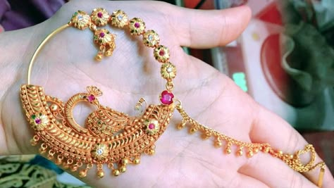 Kumauni Nath Design, Garhwali Nath Designs Gold, Simple Nath Nose Ring, Nath Bridal Gold, Nathiya Bridal Gold, Pahadi Nath Design, Bridal Nath Designs In Gold, Nath Designs Gold Rajputi, Pahadi Nath Bridal