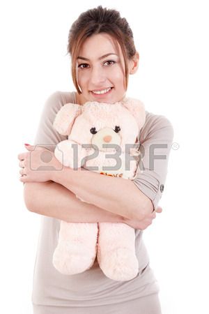 Hugging Teddy Bear, Holding Teddy Bear, Young Woman, Stock Photography, Teddy Bear