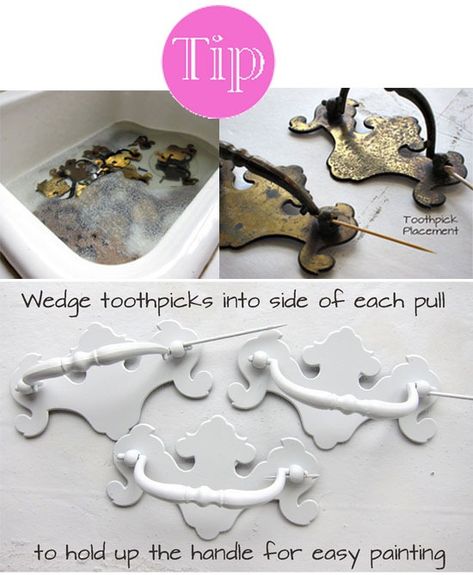 How-to-paint-drawer-pulls Painting Hardware, Dresser Redo, Dresser Drawer Pulls, Painted Drawers, Diy Baby Furniture, Furniture Rehab, Painting Furniture, Paint Furniture, Flipping Furniture